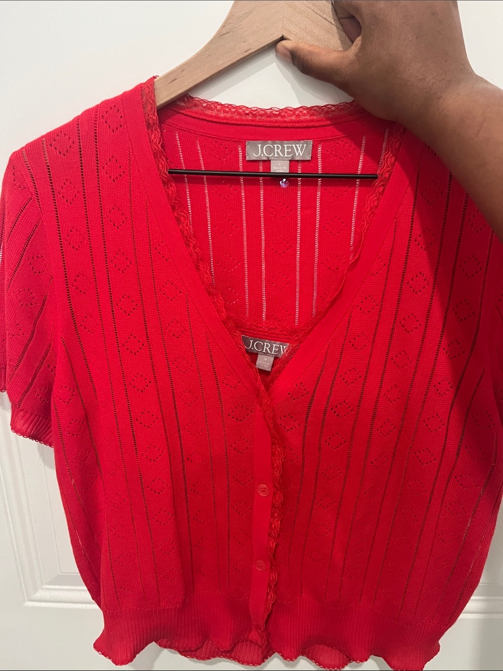 J. Crew Vibrant Red Short-Sleeve V-Neck Cardigan - Picture 4 of 4